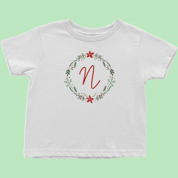 Personalized Initial Christmas Toddler T-Shirts (I-Q)