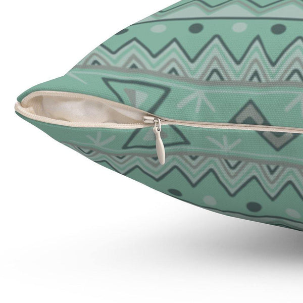 Teal Aztec Printed Spun Polyester Square Pillow - Original Family Shop